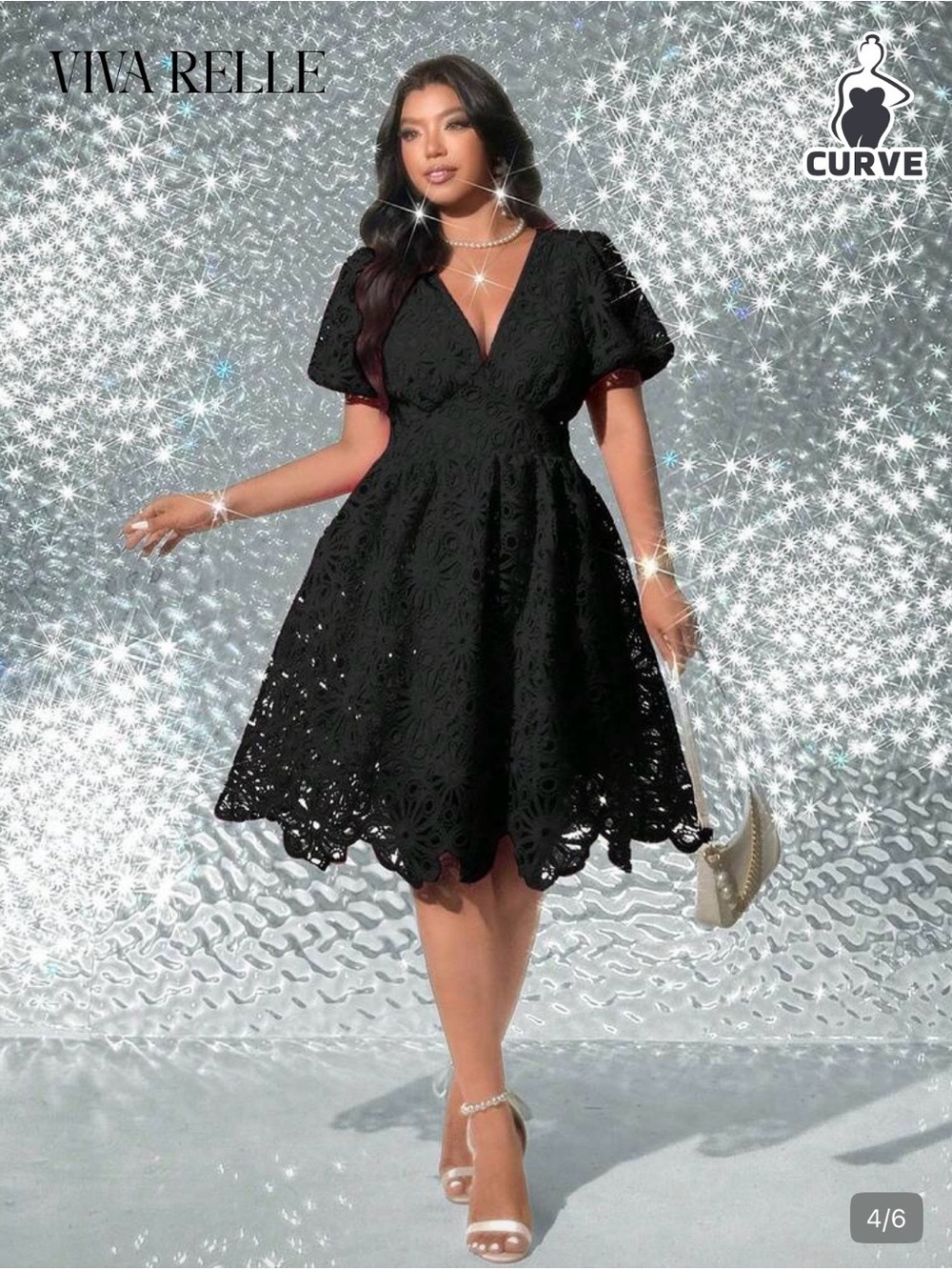 SHEIN curve Black Eyelet Fit & Flare Dress